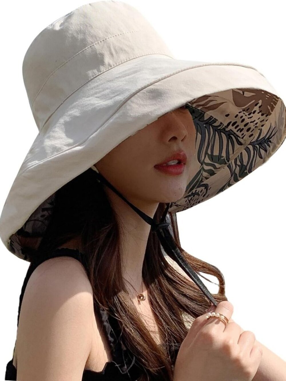Women Wide Brim Summer Sun Hat Wired Edge Beach Bucket Fishing Hats Beige